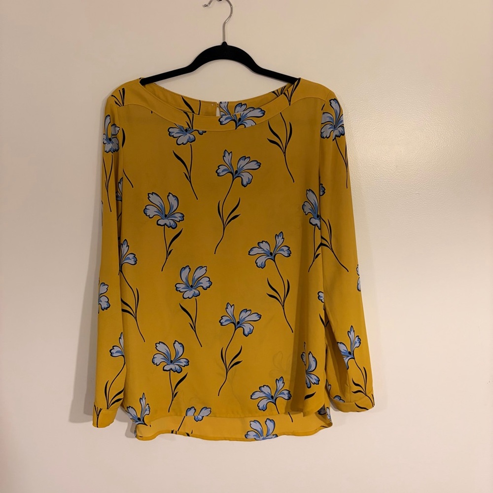 PRICE DROP Ann Taylor Loft Yellow and Blue Floral Blouse
